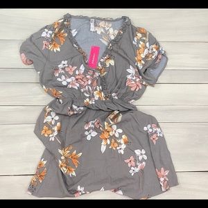 Floral Xhiliration Gray Dress Low V Cut Small